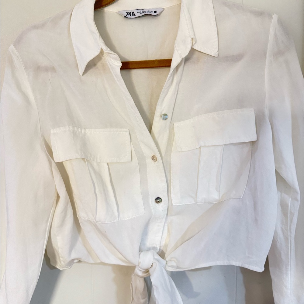 Zara White Button Down Crop Top - Picture 2 of 10